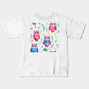 Watercolor owl pattern Kids T-Shirt